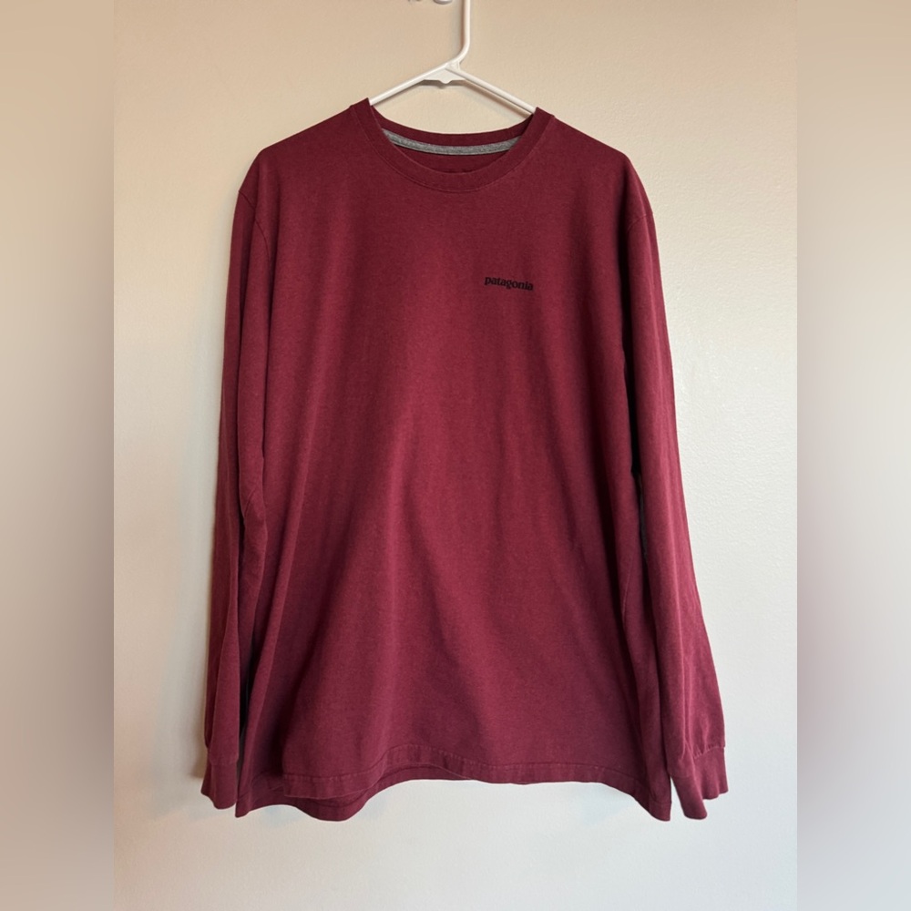 Patagonia Long Sleeve Responsibili-Tee XL Oxblood Red Fitz Roy Bison Graphic